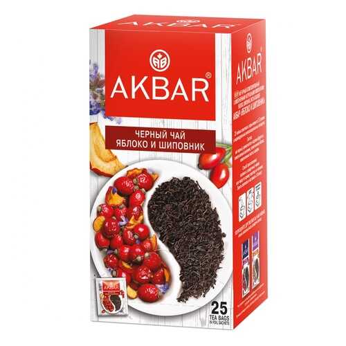 Чай Akbar Яблоко и Шиповник, черный с добавками, 25 сашетов в Газпром