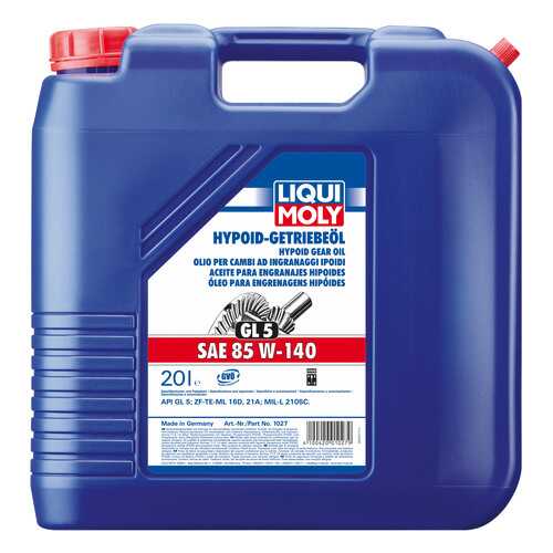Трансмиссионное масло LIQUI MOLY Hypoid-Getriebeoil 85w140 20л 1027 в Газпром
